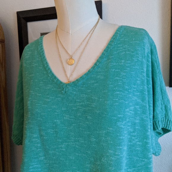 {Eileen Fisher} Short Sleeve Green Sweater Size L - Picture 2 of 6